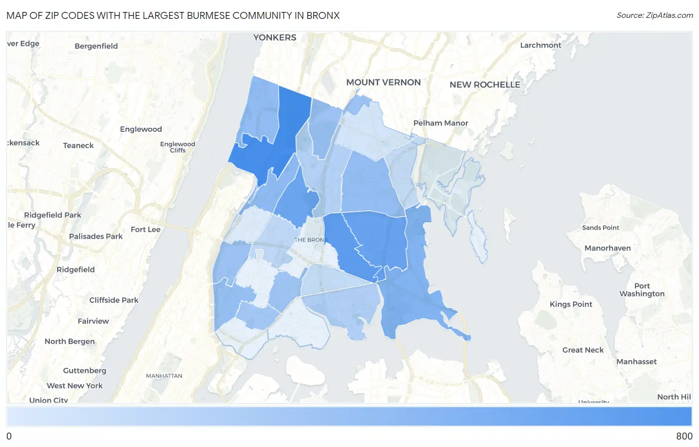 Zip Codes with the Largest Burmese Community in Bronx Map