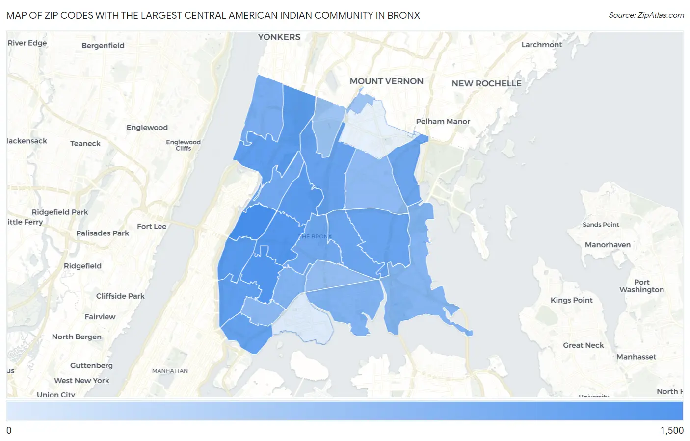 Zip Codes with the Largest Central American Indian Community in Bronx Map