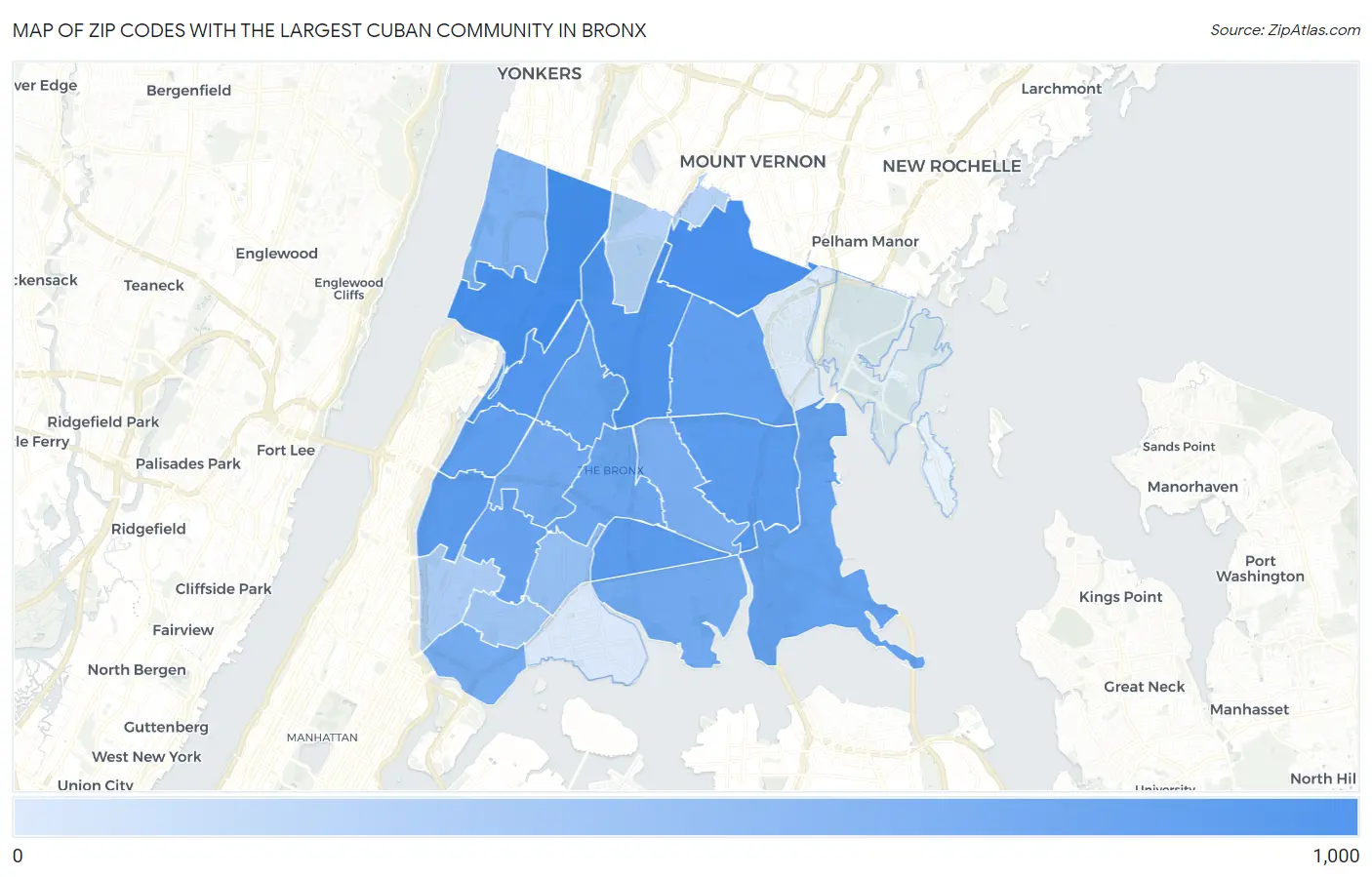Zip Codes with the Largest Cuban Community in Bronx Map