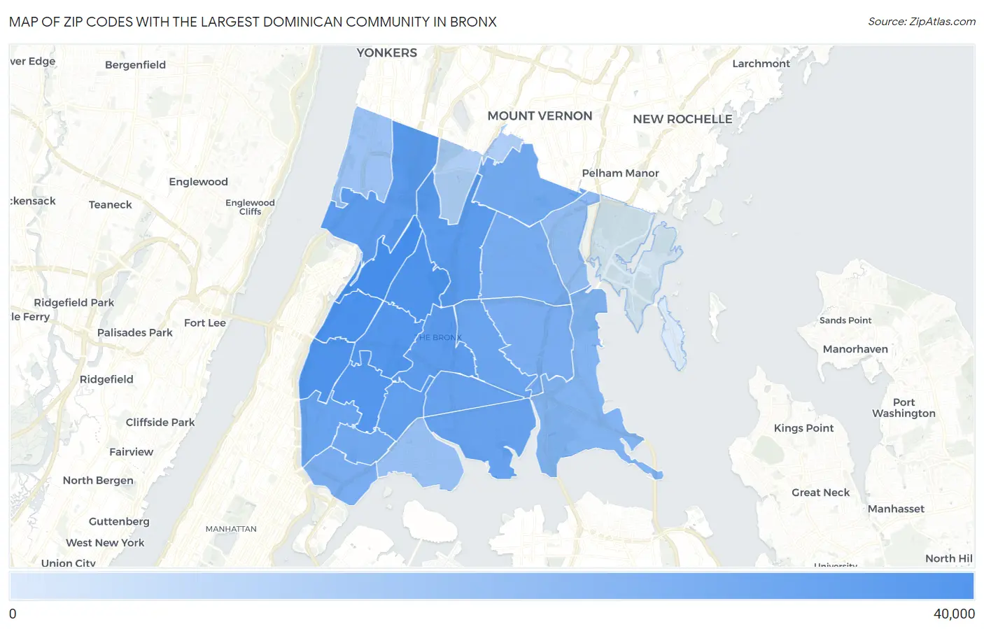 Zip Codes with the Largest Dominican Community in Bronx Map