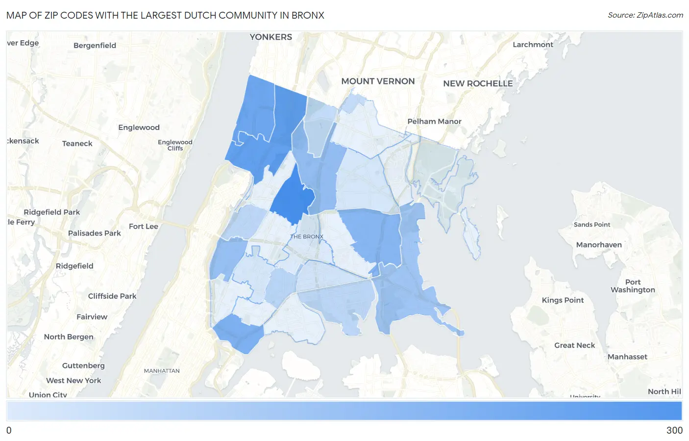 Zip Codes with the Largest Dutch Community in Bronx Map