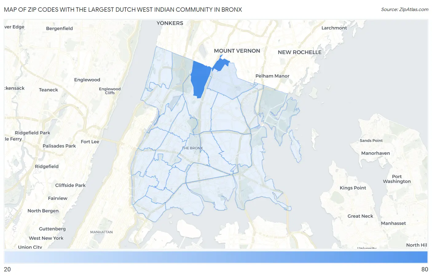 Zip Codes with the Largest Dutch West Indian Community in Bronx Map
