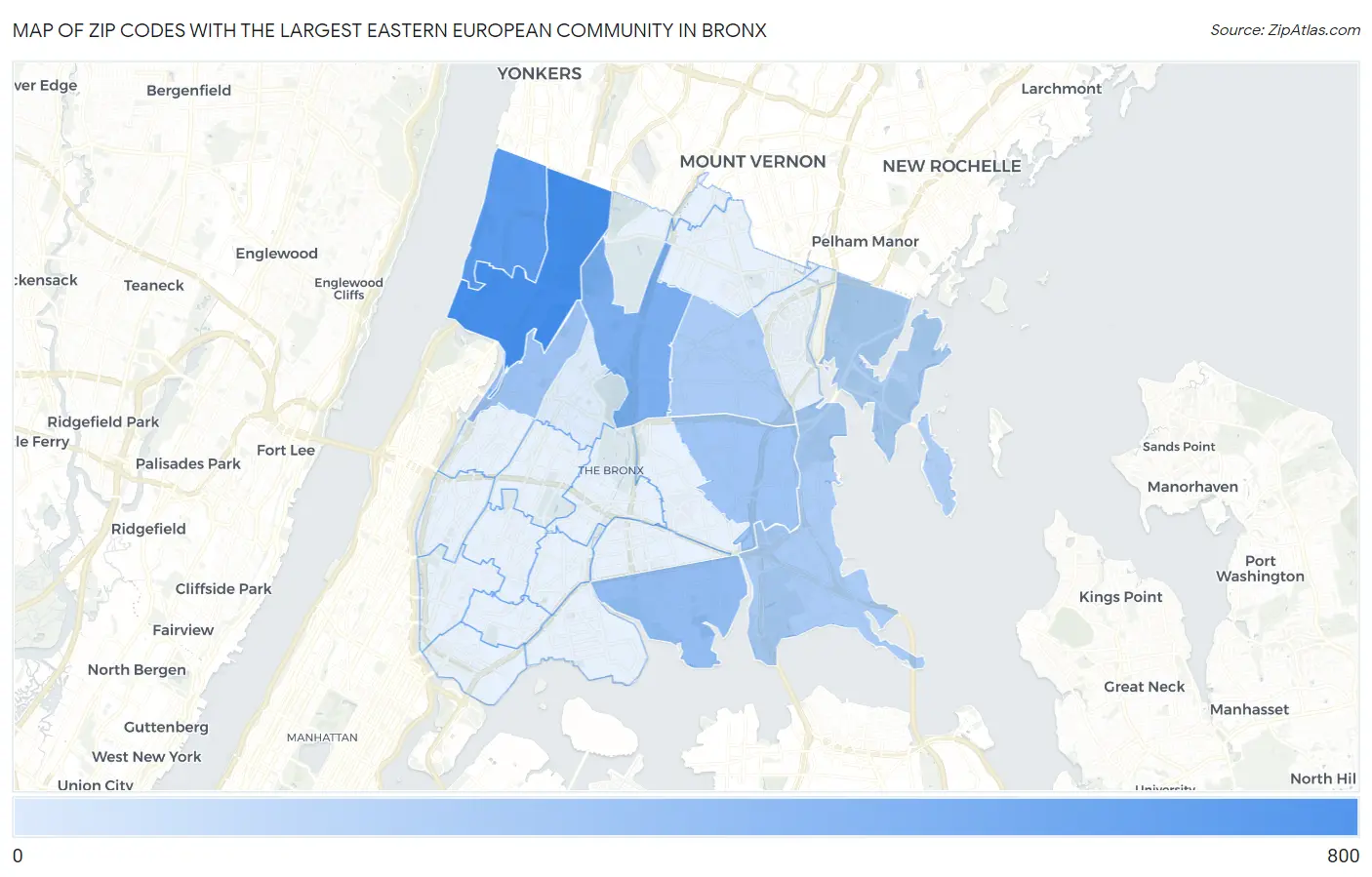 Zip Codes with the Largest Eastern European Community in Bronx Map