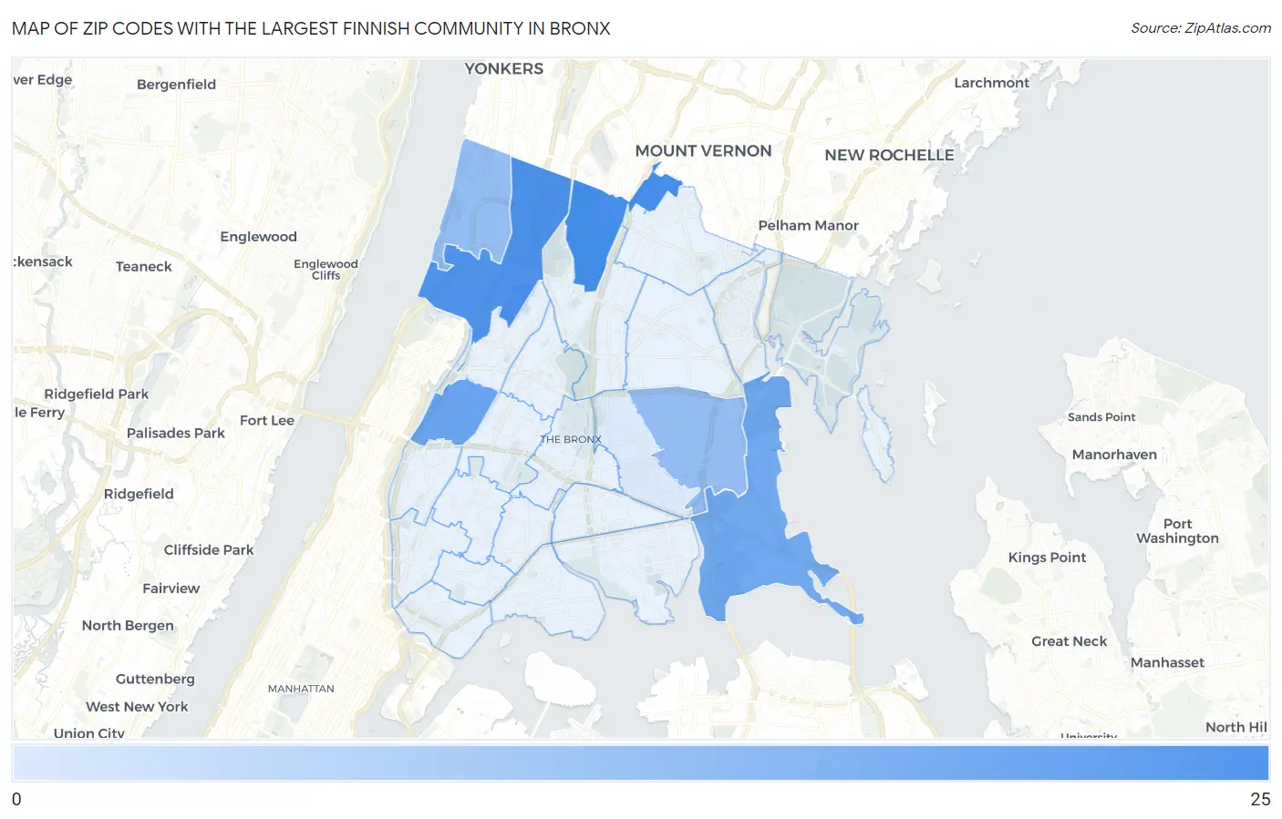 Zip Codes with the Largest Finnish Community in Bronx Map