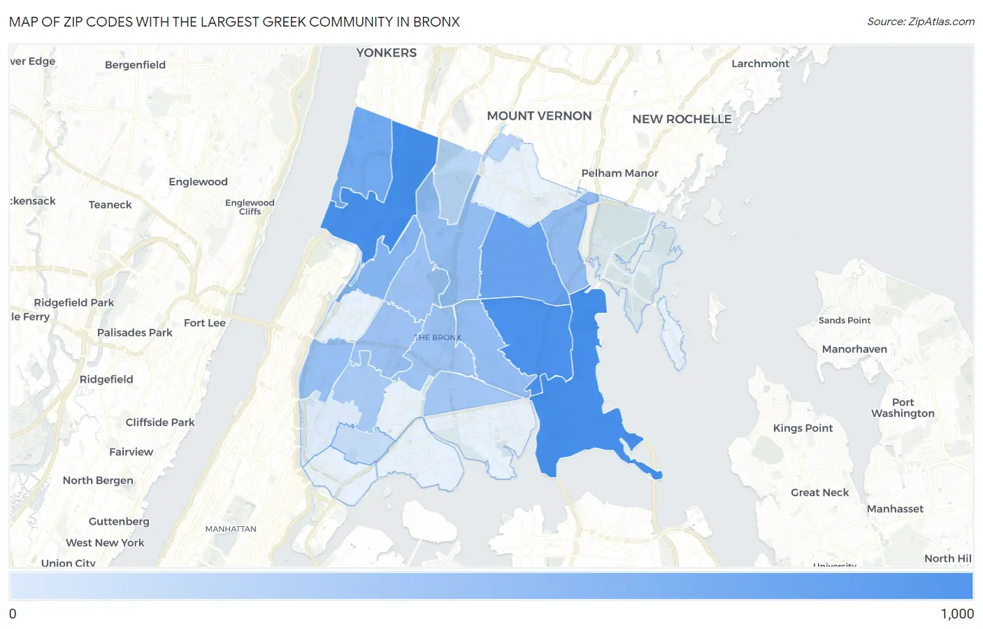 Zip Codes with the Largest Greek Community in Bronx Map
