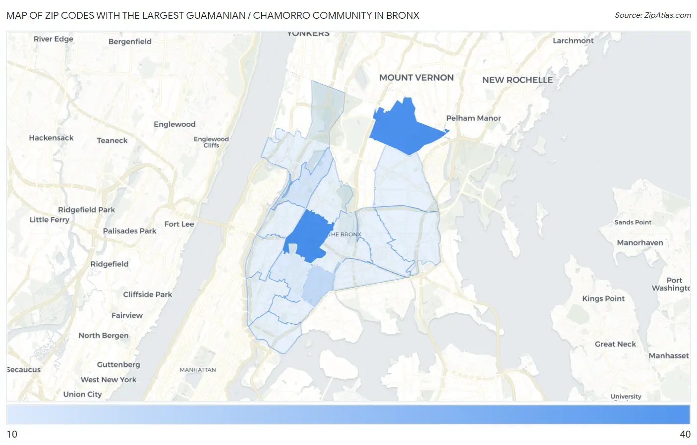 Zip Codes with the Largest Guamanian / Chamorro Community in Bronx Map