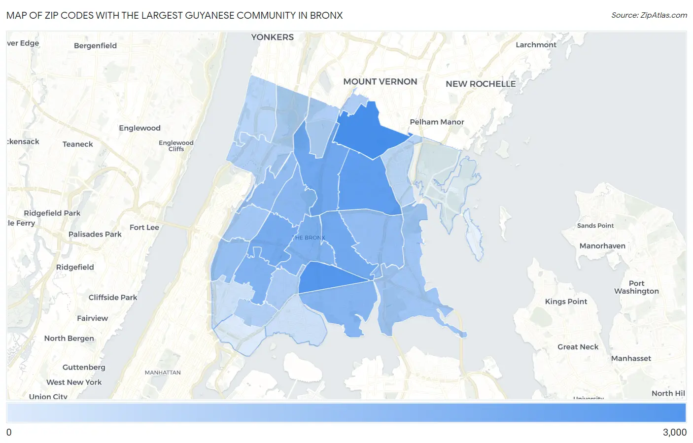 Zip Codes with the Largest Guyanese Community in Bronx Map