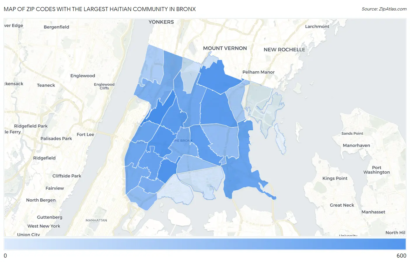 Zip Codes with the Largest Haitian Community in Bronx Map
