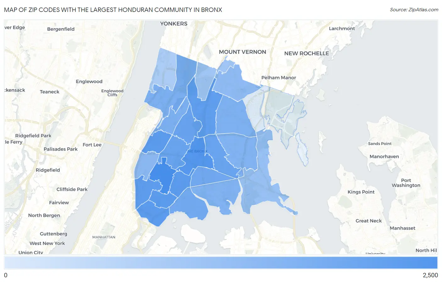 Zip Codes with the Largest Honduran Community in Bronx Map