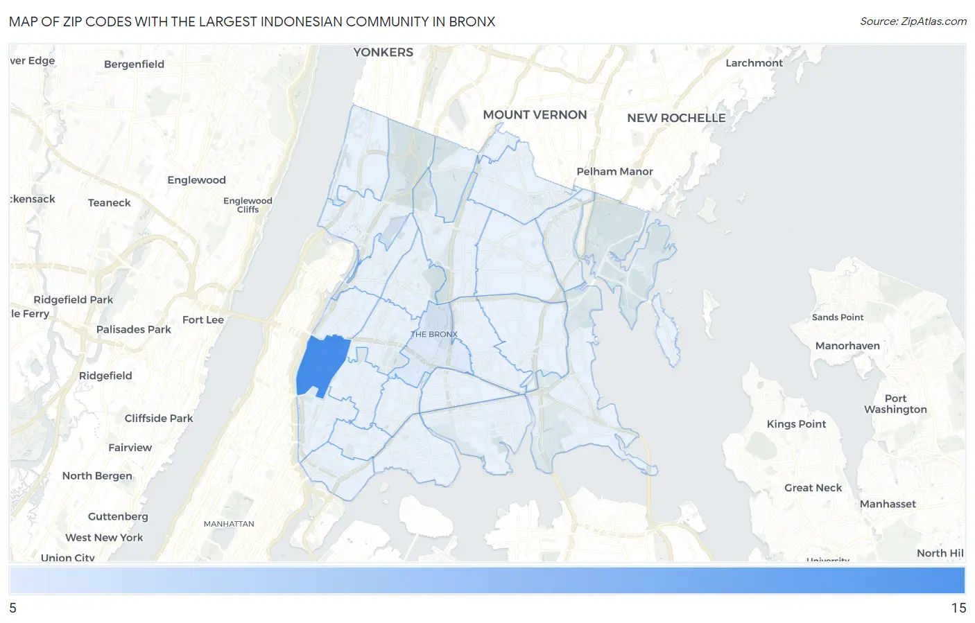 Zip Codes with the Largest Indonesian Community in Bronx Map
