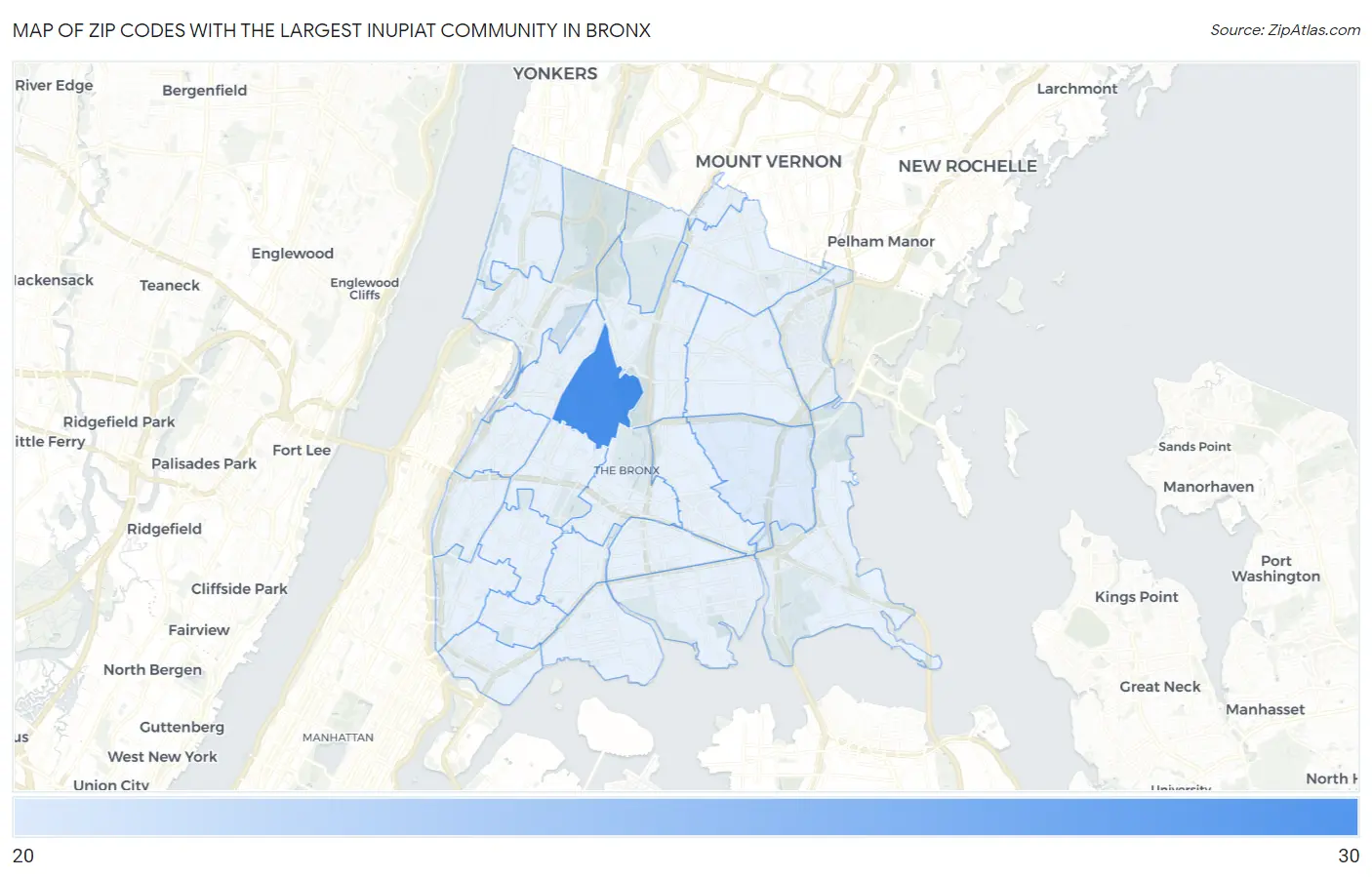 Zip Codes with the Largest Inupiat Community in Bronx Map