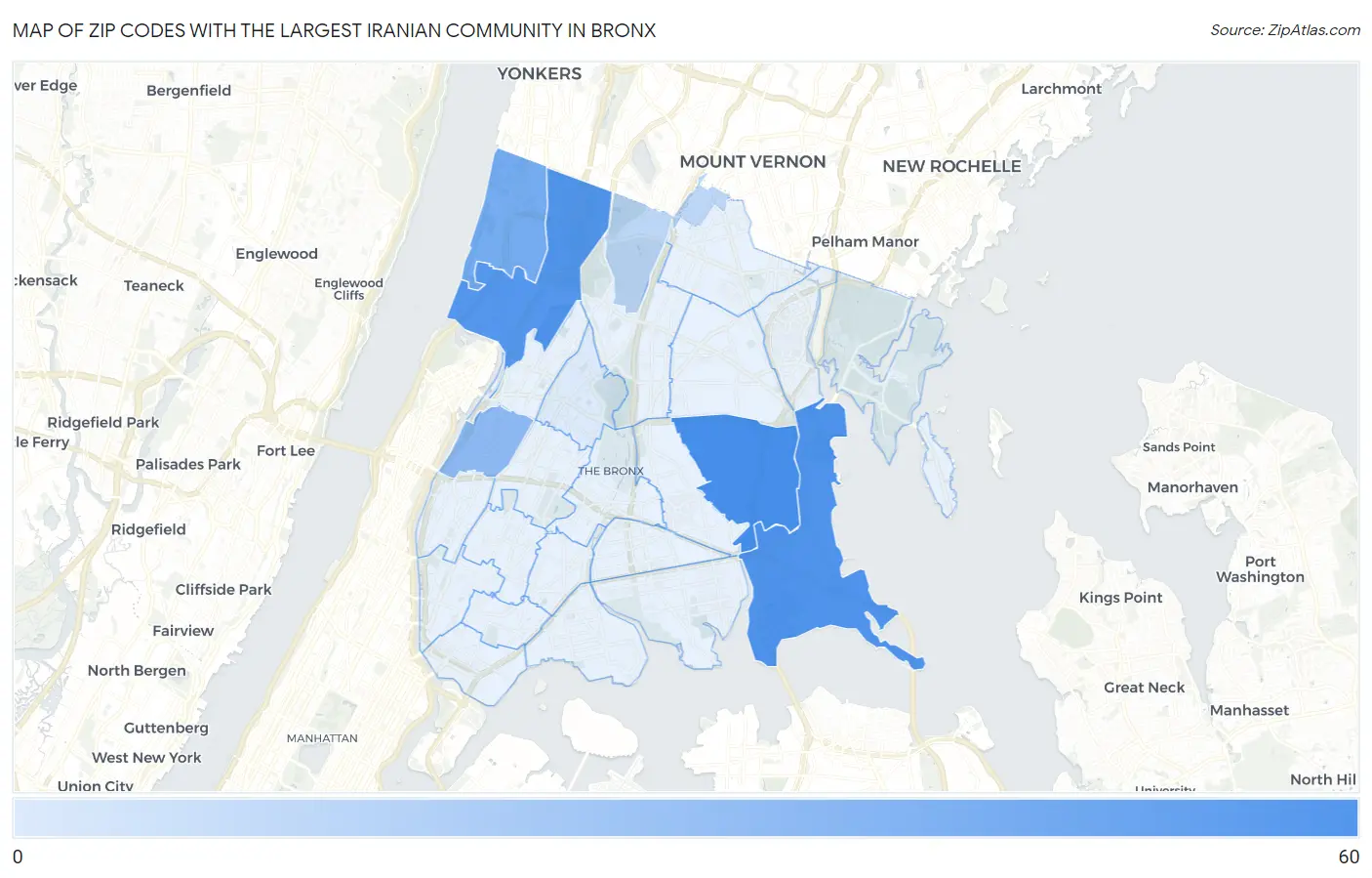 Zip Codes with the Largest Iranian Community in Bronx Map