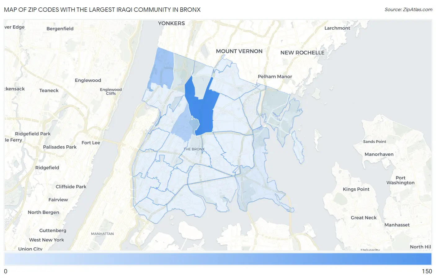 Zip Codes with the Largest Iraqi Community in Bronx Map