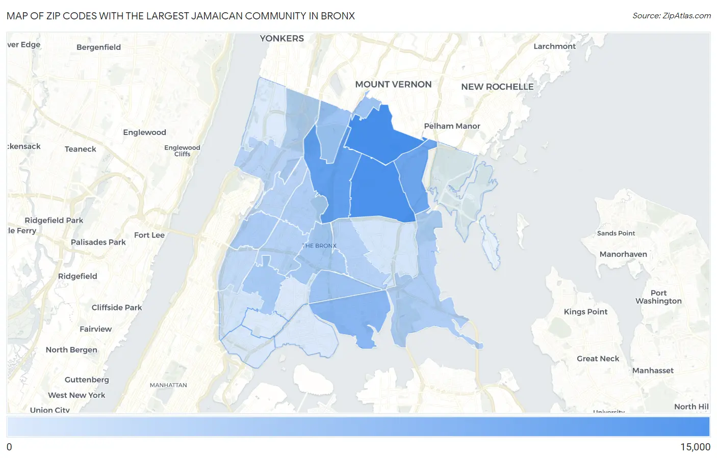 Zip Codes with the Largest Jamaican Community in Bronx Map