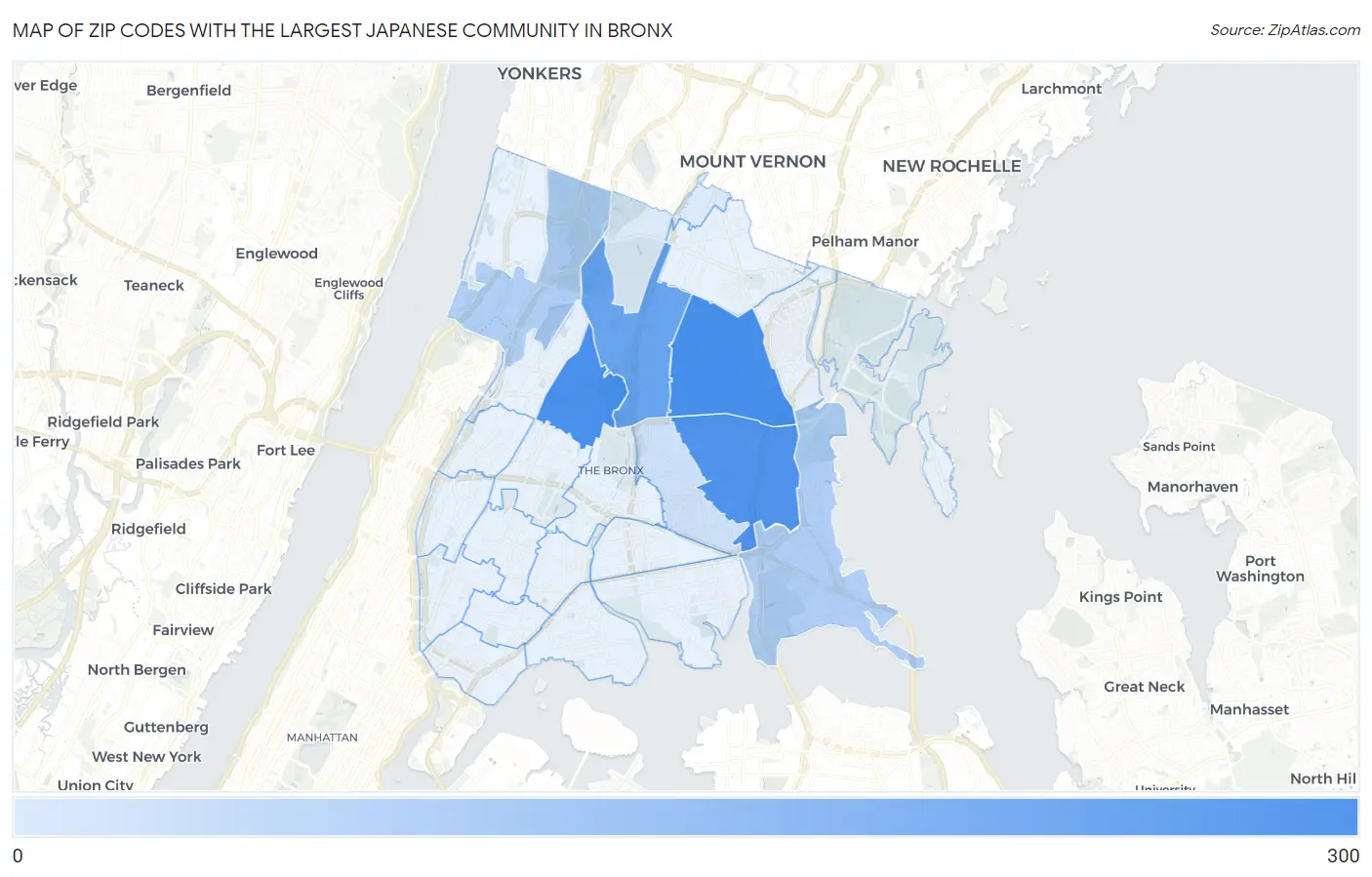 Zip Codes with the Largest Japanese Community in Bronx Map