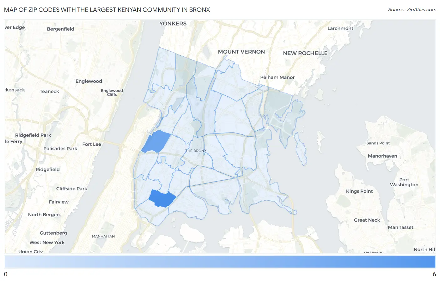 Zip Codes with the Largest Kenyan Community in Bronx Map