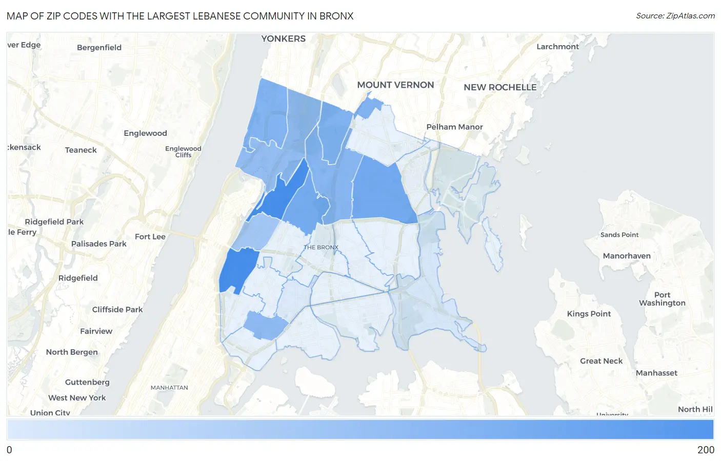 Zip Codes with the Largest Lebanese Community in Bronx Map