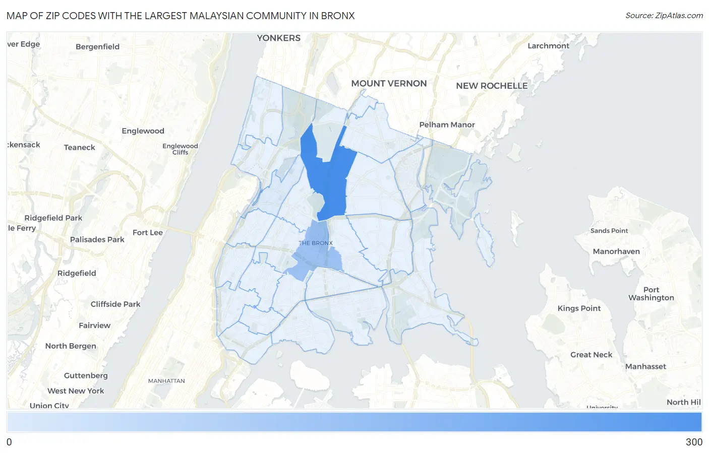 Zip Codes with the Largest Malaysian Community in Bronx Map