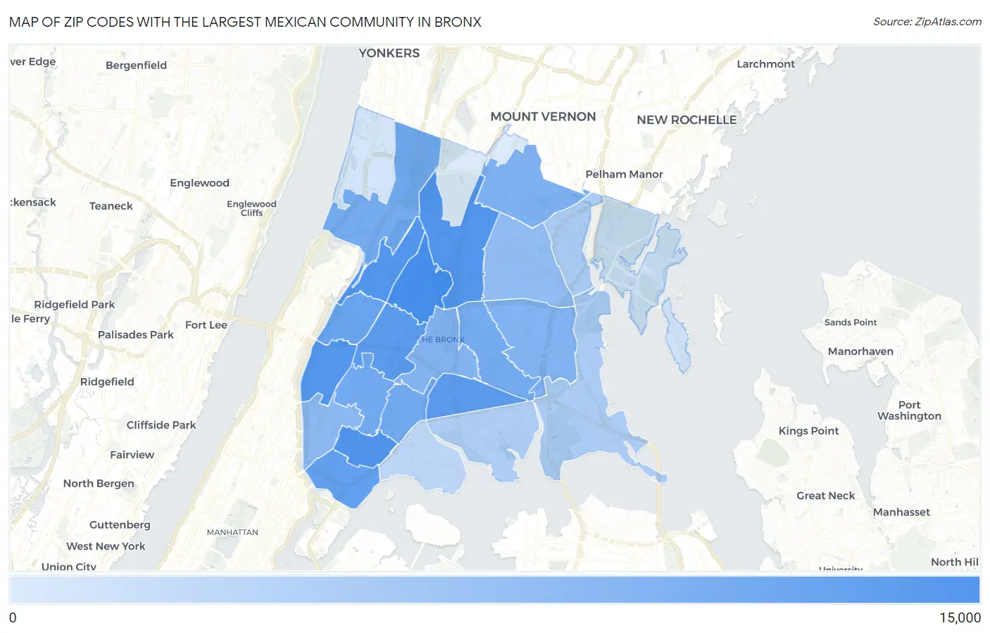 Zip Codes with the Largest Mexican Community in Bronx Map