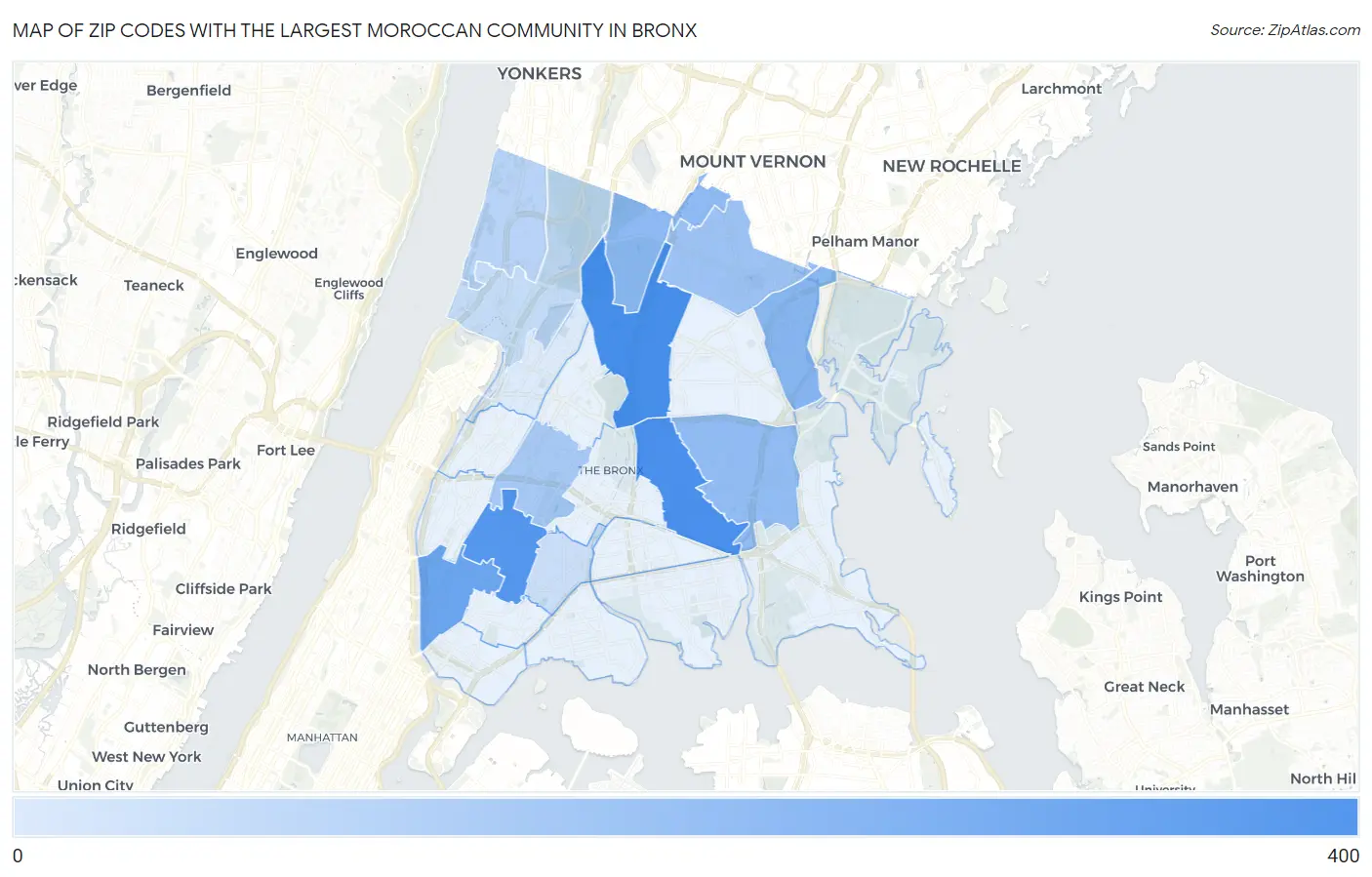 Zip Codes with the Largest Moroccan Community in Bronx Map
