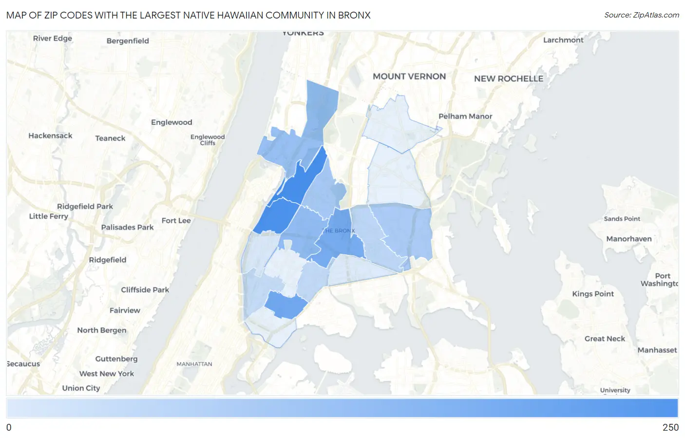 Zip Codes with the Largest Native Hawaiian Community in Bronx Map