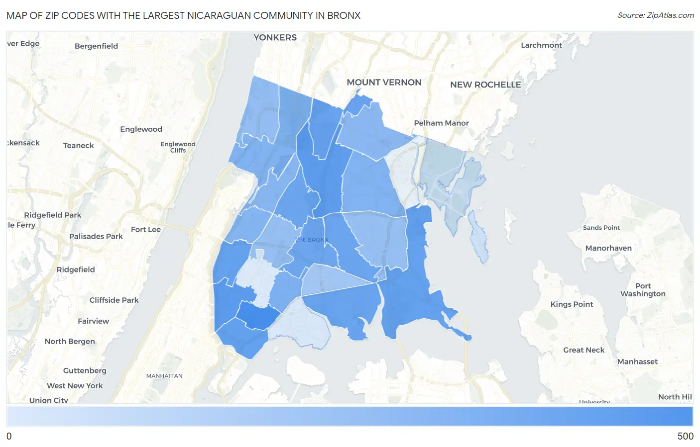Zip Codes with the Largest Nicaraguan Community in Bronx Map