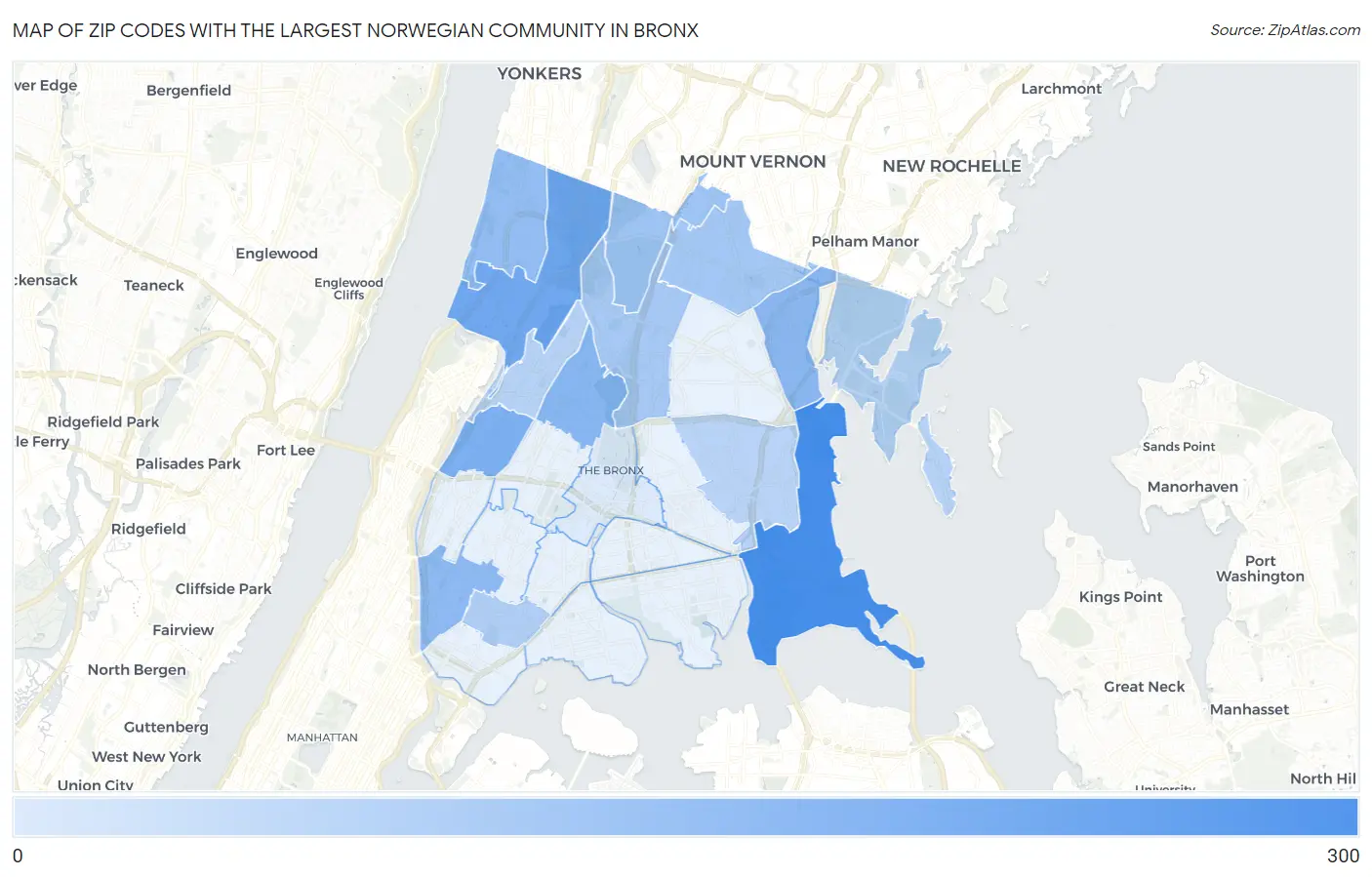 Zip Codes with the Largest Norwegian Community in Bronx Map