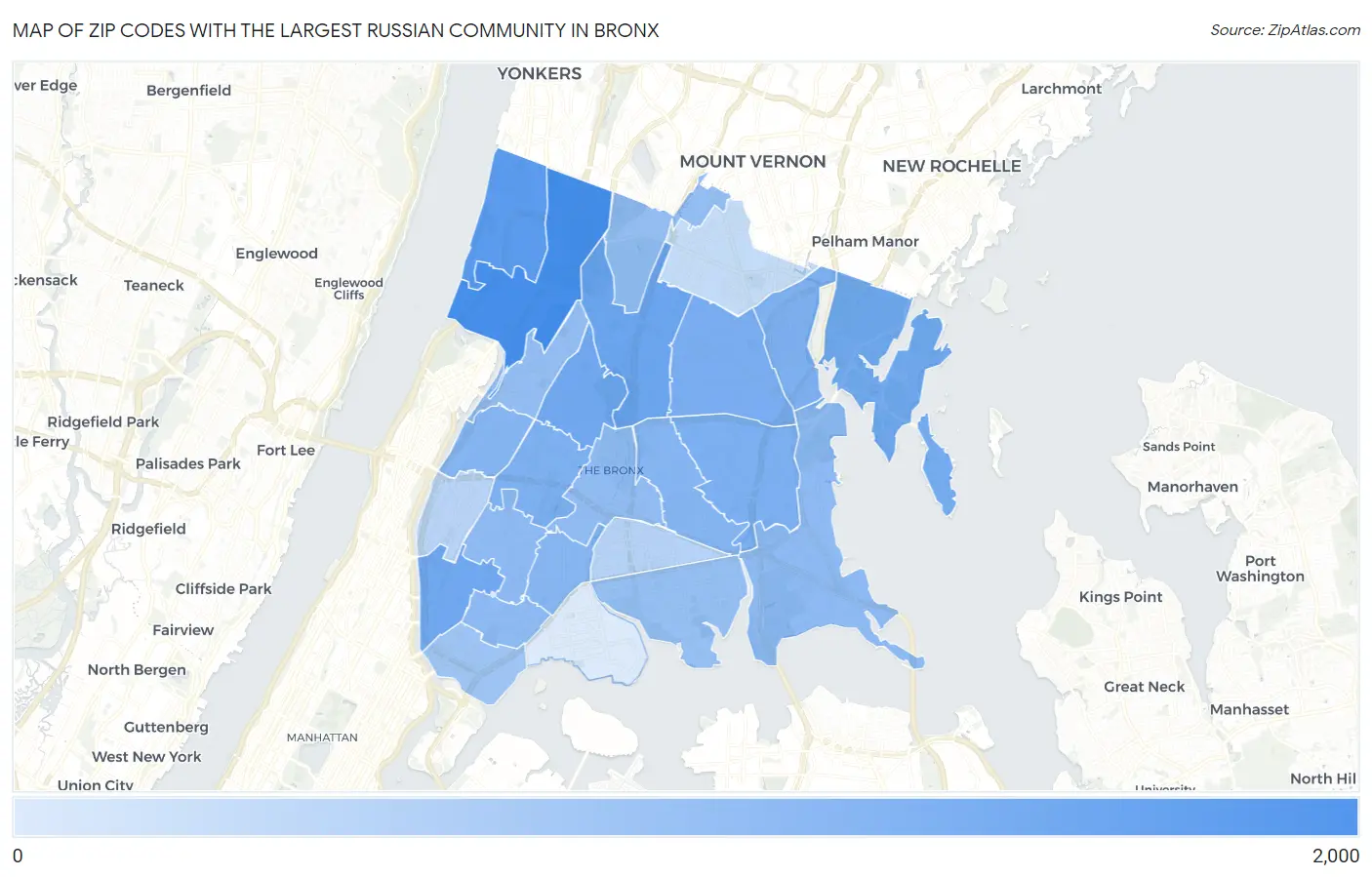 Zip Codes with the Largest Russian Community in Bronx Map