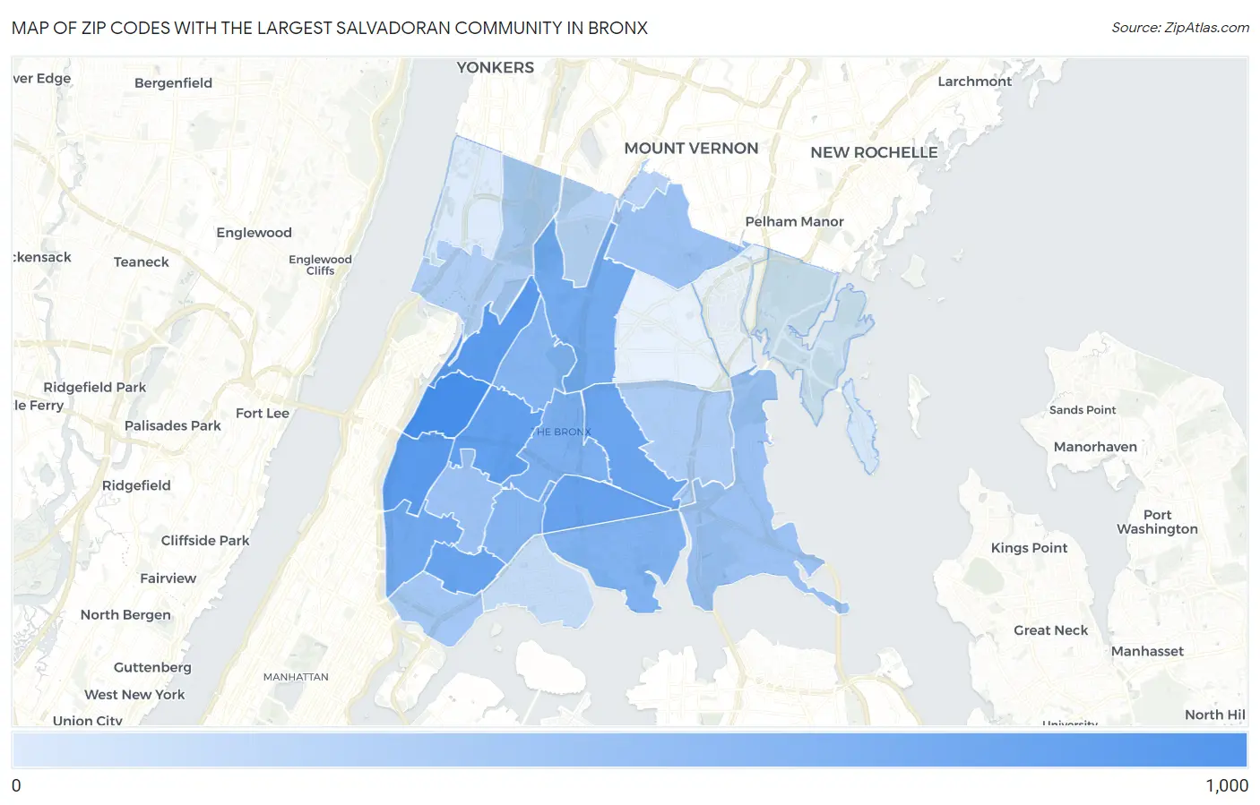 Zip Codes with the Largest Salvadoran Community in Bronx Map