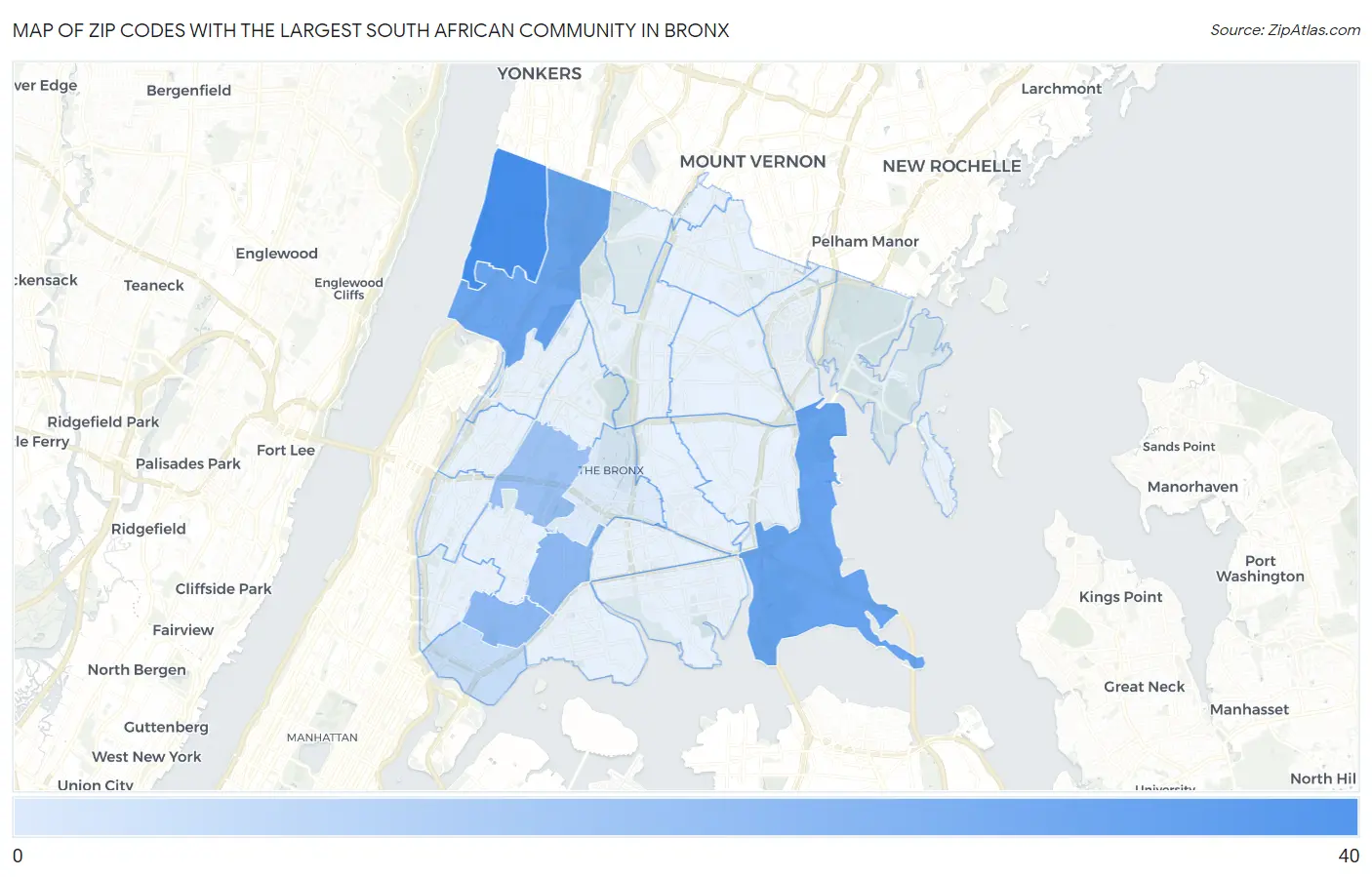 Zip Codes with the Largest South African Community in Bronx Map