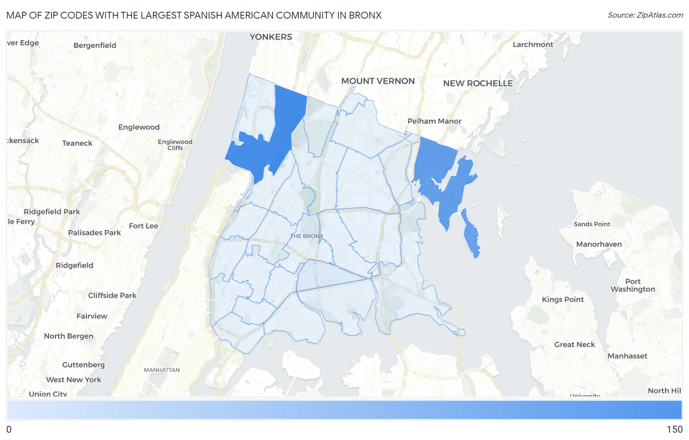 Zip Codes with the Largest Spanish American Community in Bronx Map