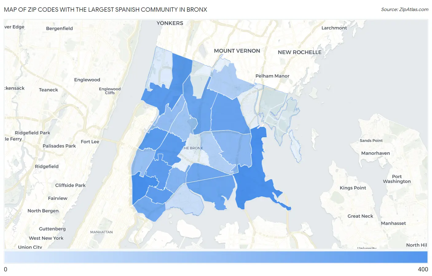 Zip Codes with the Largest Spanish Community in Bronx Map