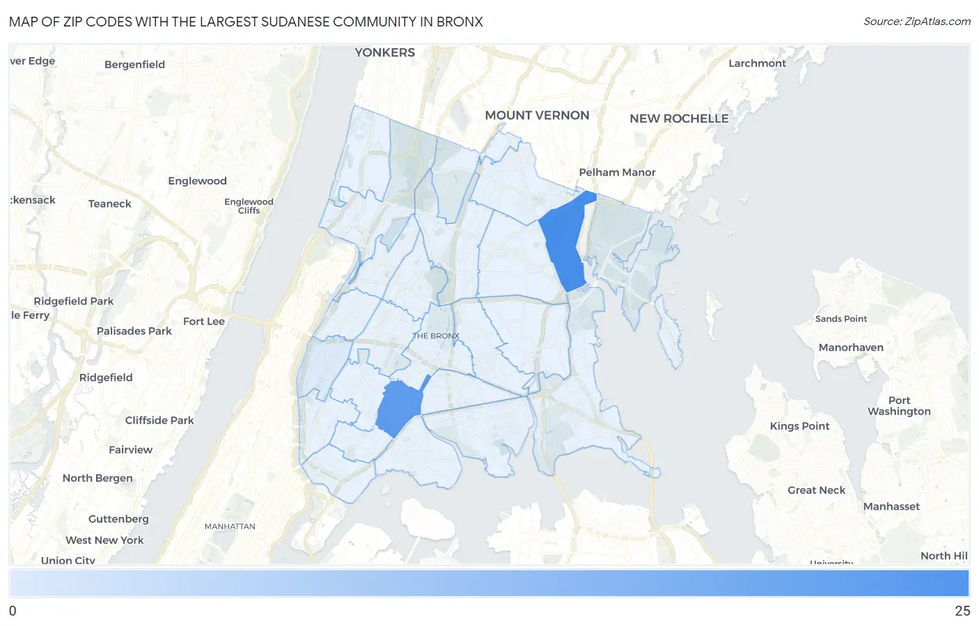 Zip Codes with the Largest Sudanese Community in Bronx Map