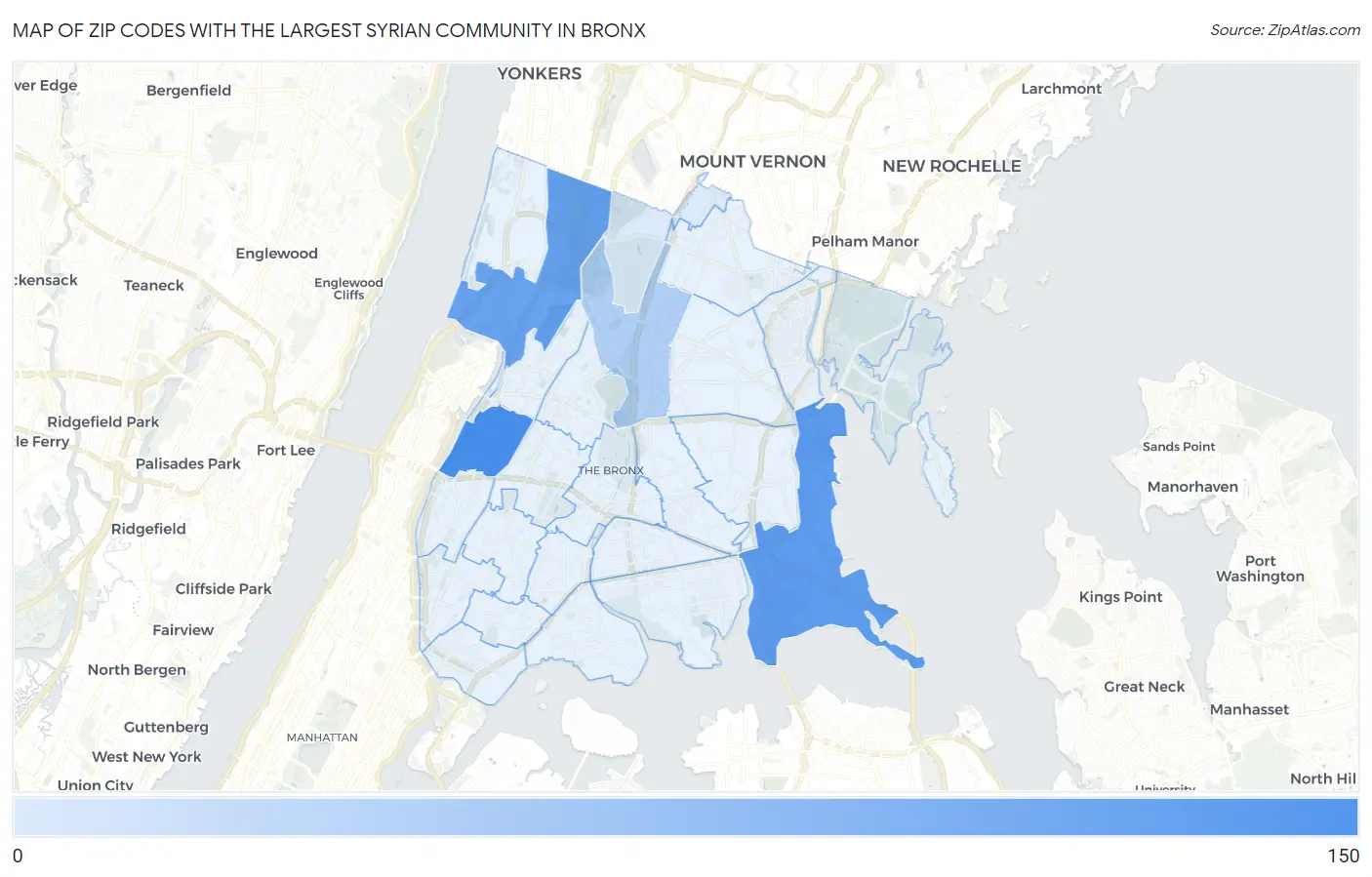 Zip Codes with the Largest Syrian Community in Bronx Map