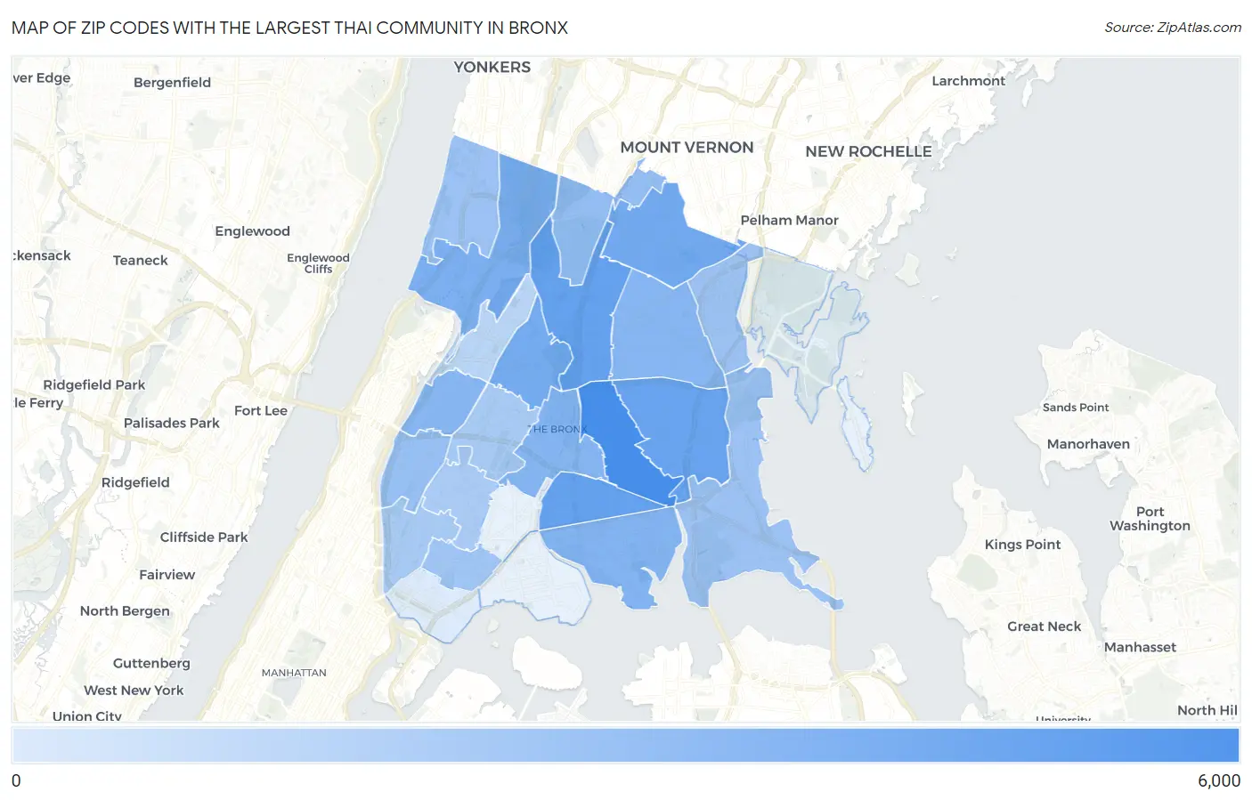 Zip Codes with the Largest Thai Community in Bronx Map