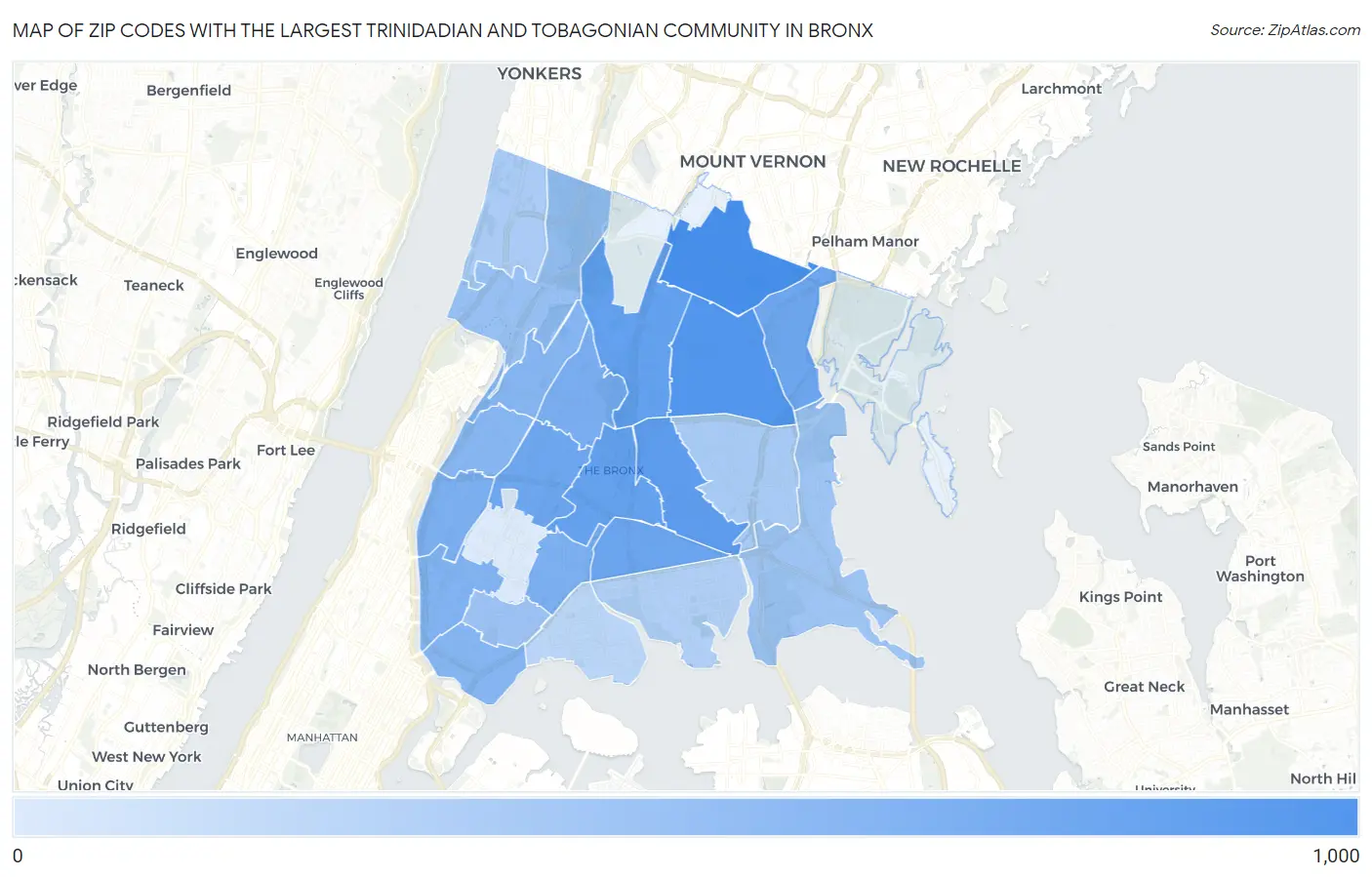 Zip Codes with the Largest Trinidadian and Tobagonian Community in Bronx Map