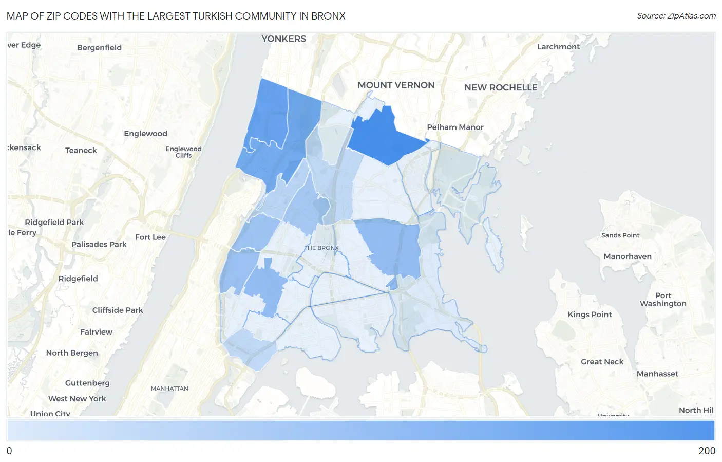 Zip Codes with the Largest Turkish Community in Bronx Map