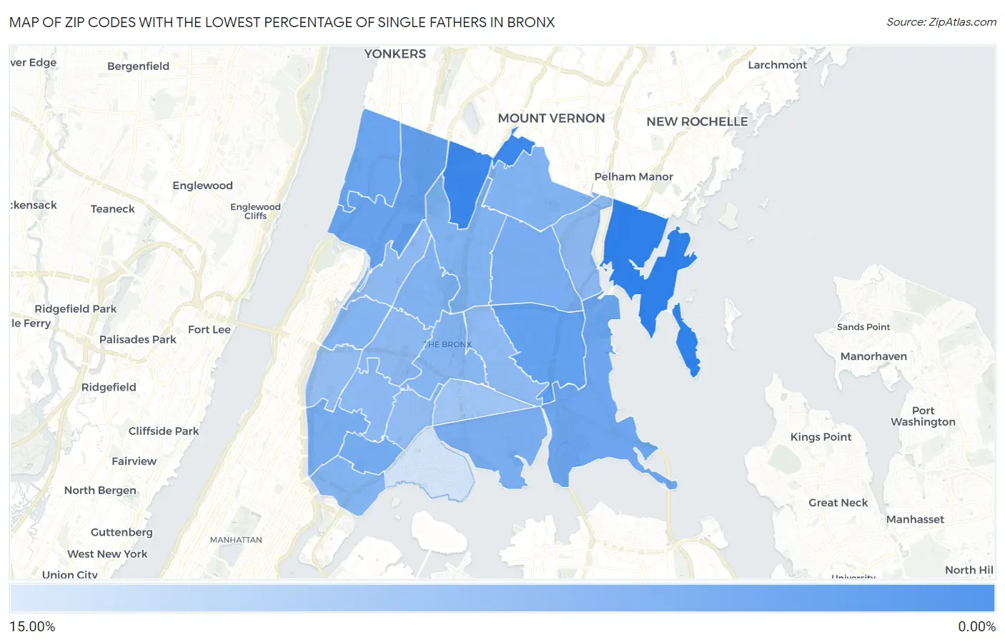 Zip Codes with the Lowest Percentage of Single Fathers in Bronx Map
