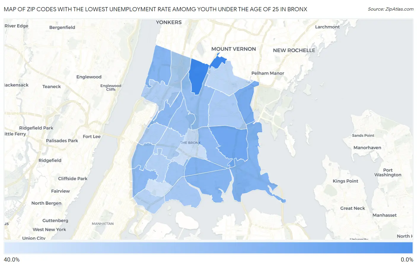 Zip Codes with the Lowest Unemployment Rate Amomg Youth Under the Age of 25 in Bronx Map