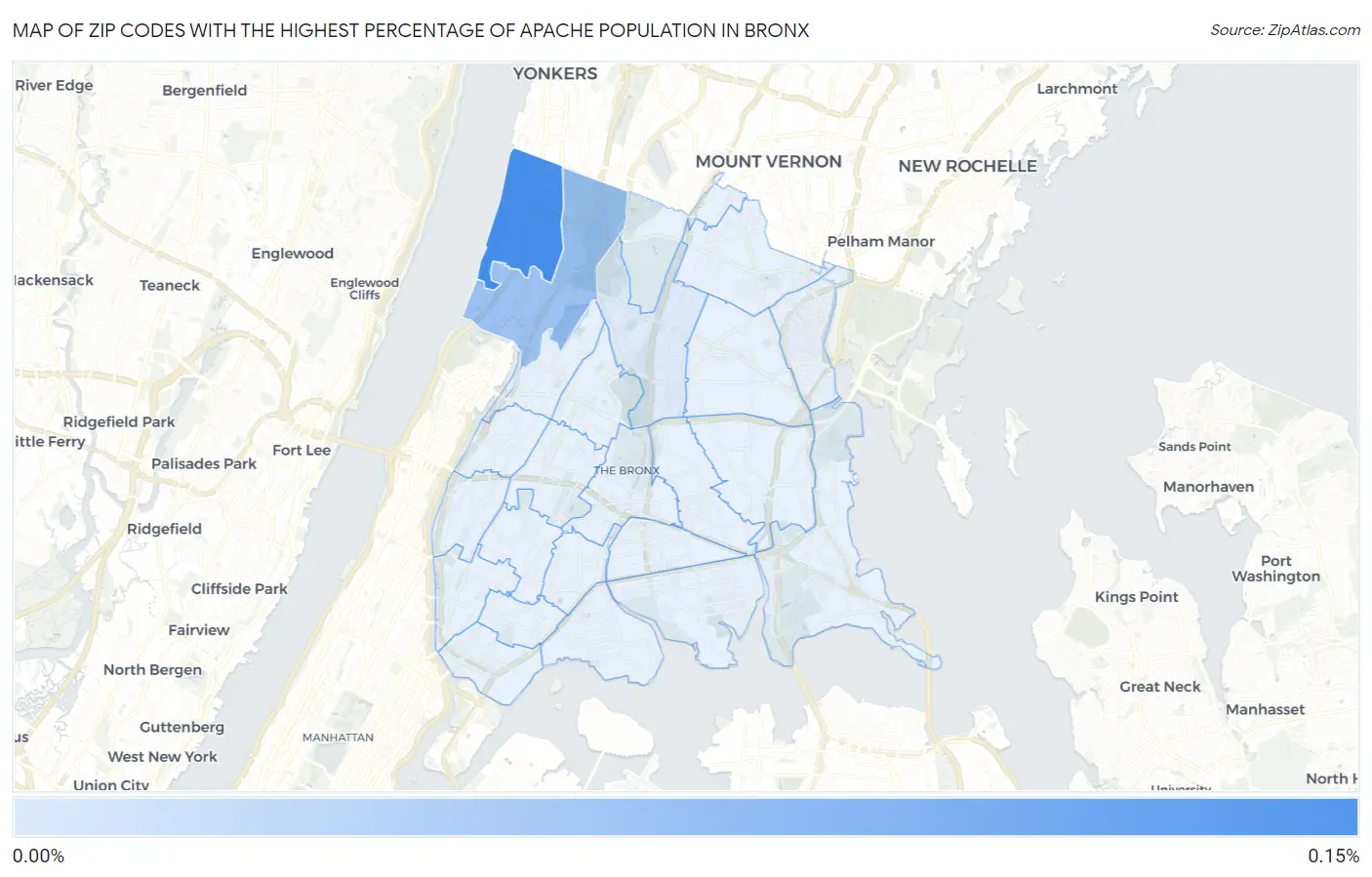 Zip Codes with the Highest Percentage of Apache Population in Bronx Map