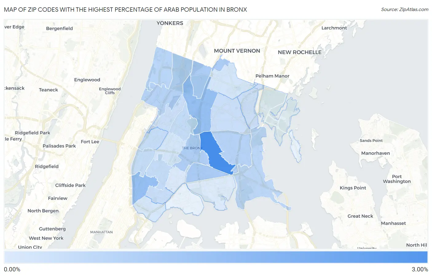 Zip Codes with the Highest Percentage of Arab Population in Bronx Map