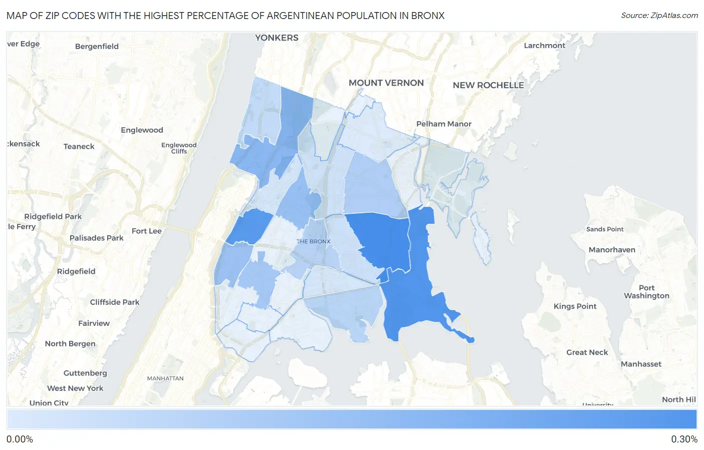 Zip Codes with the Highest Percentage of Argentinean Population in Bronx Map