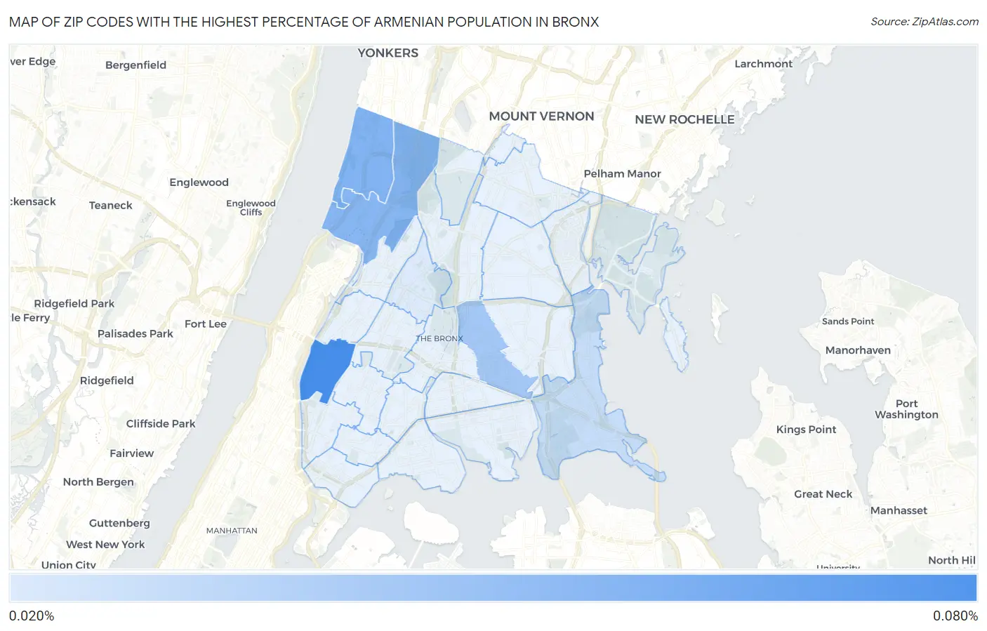 Zip Codes with the Highest Percentage of Armenian Population in Bronx Map