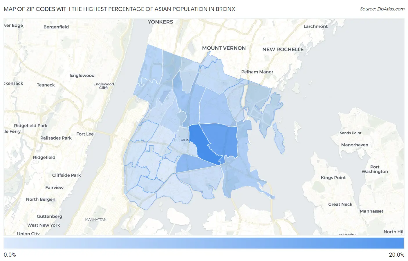 Zip Codes with the Highest Percentage of Asian Population in Bronx Map