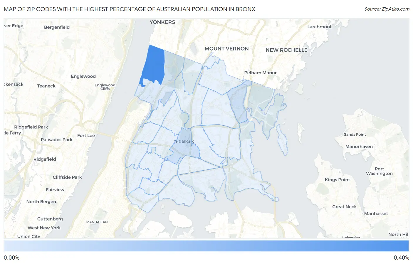 Zip Codes with the Highest Percentage of Australian Population in Bronx Map