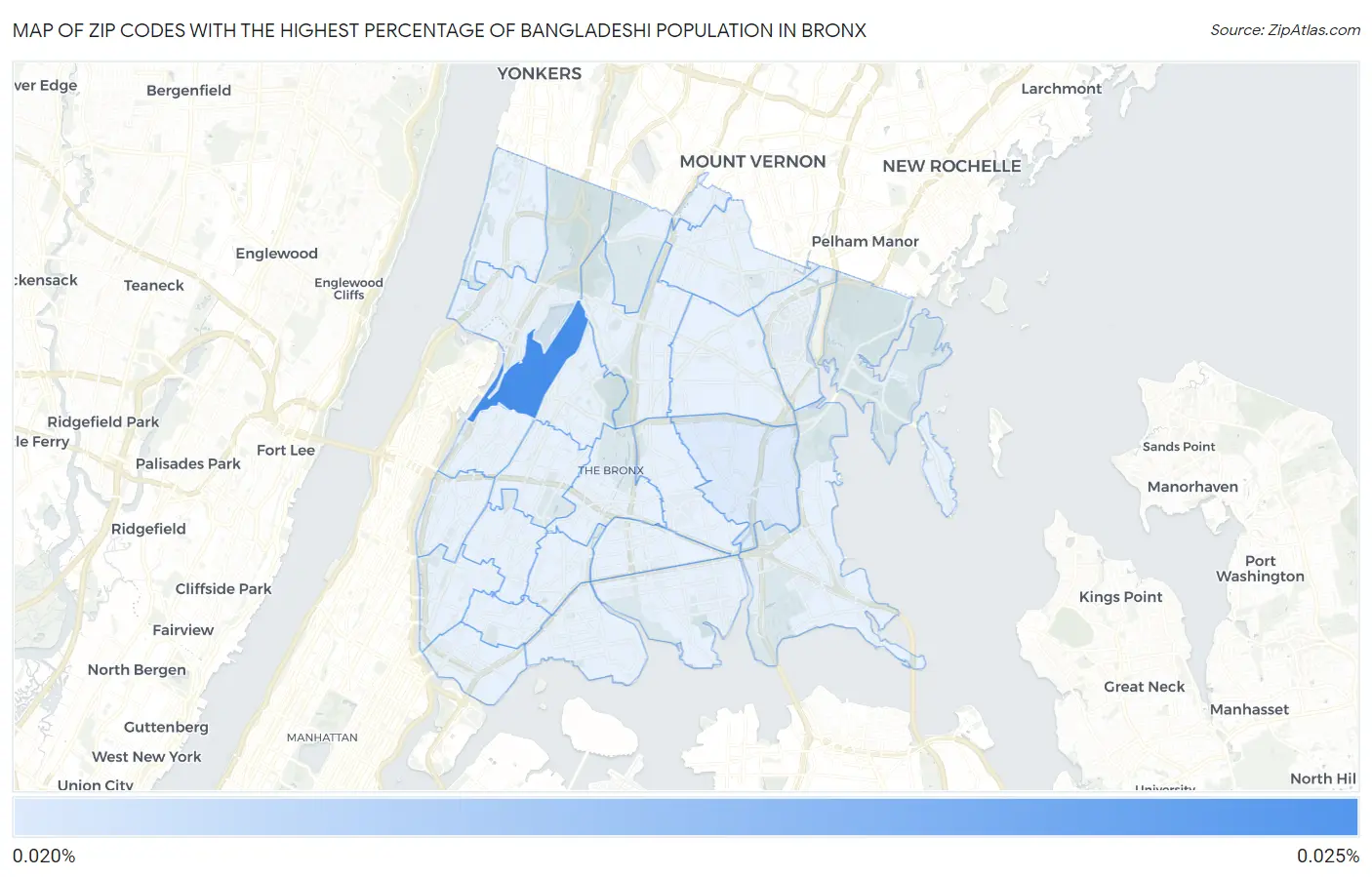 Zip Codes with the Highest Percentage of Bangladeshi Population in Bronx Map
