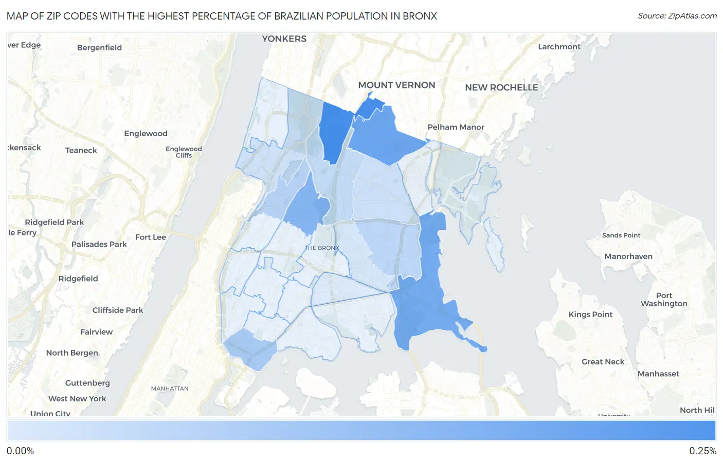 Zip Codes with the Highest Percentage of Brazilian Population in Bronx Map