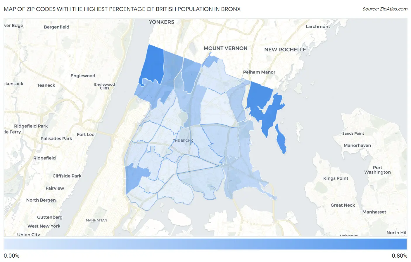 Zip Codes with the Highest Percentage of British Population in Bronx Map