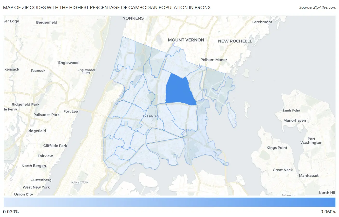 Zip Codes with the Highest Percentage of Cambodian Population in Bronx Map