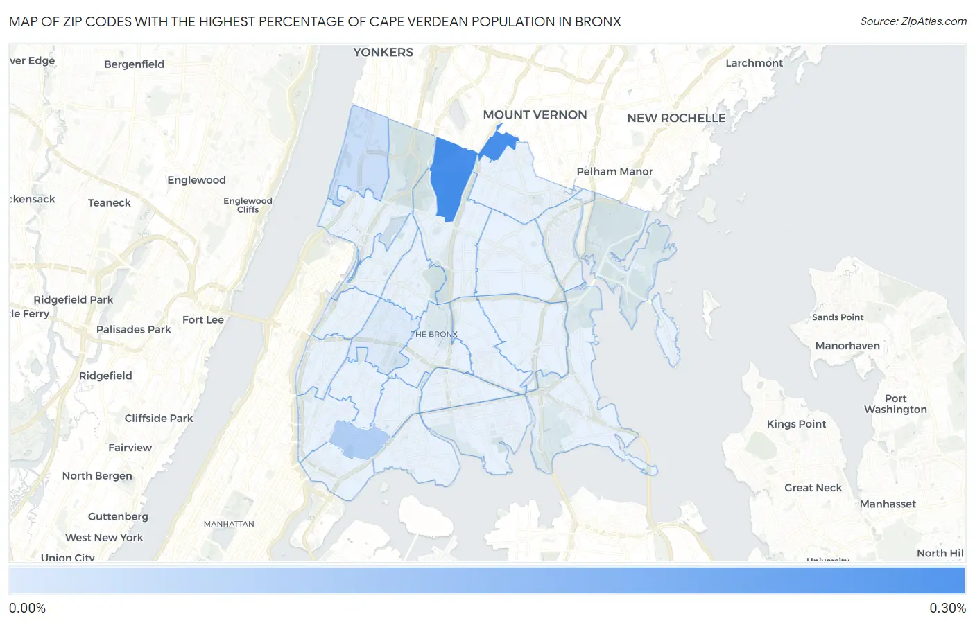 Zip Codes with the Highest Percentage of Cape Verdean Population in Bronx Map